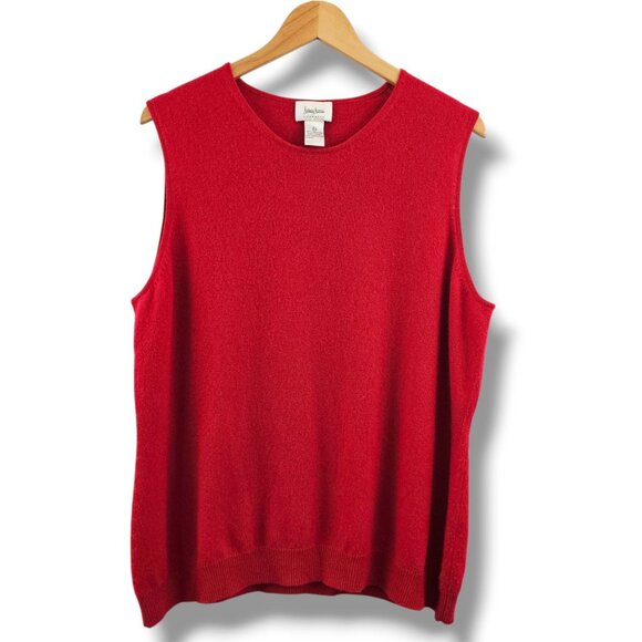 Neiman Marcus Cashmere Red Sweater Vest Womens 2X Preppy Soft Holiday Christmas - Picture 1 of 9